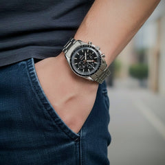 Omega Seamaster Silver Black Chronograph – Stainless Steel