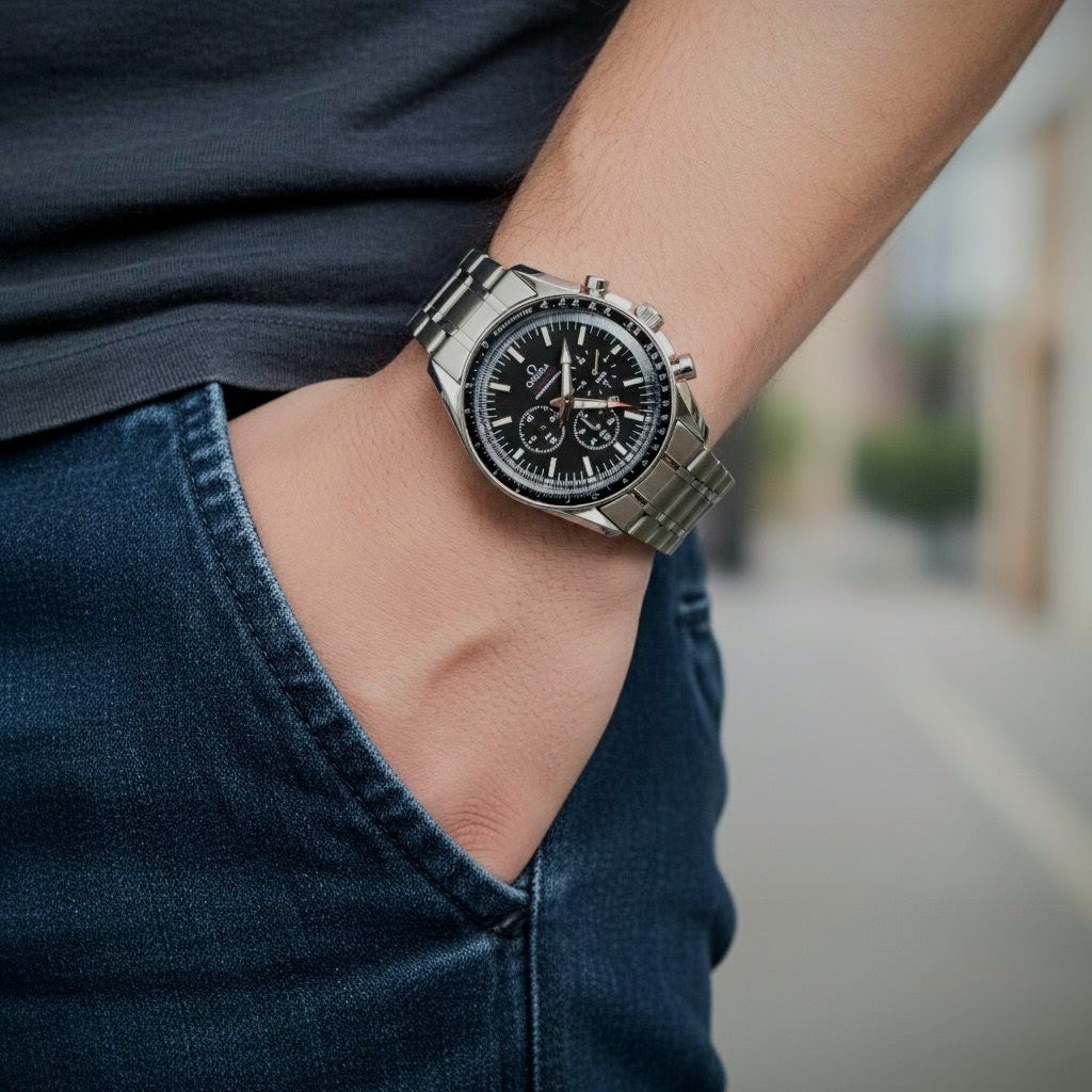 Omega Seamaster Silver Black Chronograph – Stainless Steel