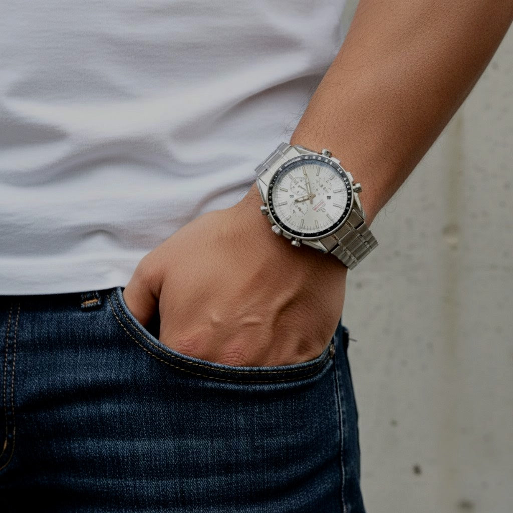 Omega Seamaster Silver White Chronograph – Stainless Steel